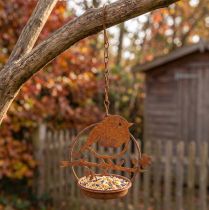 Artikel Metall-Vogelanhänger mit Haken, Futterstelle, Edelrost-Optik, 11,5×13 cm, rostbraun