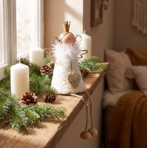 Artikel Engel Figur sitzend aus Holz und Metall Weiß 12cm Weihnachtsdeko