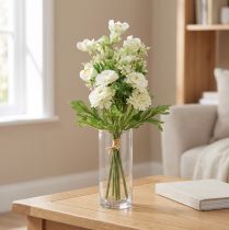Artikel Künstlicher Blumenstrauß aus Jasmin und Bellis mit Grün, ca. 30 cm, Weiß-Orange