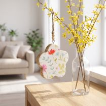 Artikel Dekohänger Blume Holz Ø9,5 cm Weiß mit buntem Blumendekor, 20 cm lang