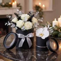 Artikel Runde Blumenbox Schwarz-Silber aus Karton Ø10/12 cm 2er Set