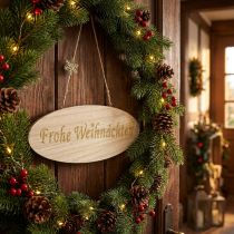 Artikel Schild aus Holz „Frohe Weihnachten“ 30 x 11 cm naturfarben 3 Stück