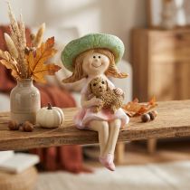 Artikel Kantenhocker Mädchen mit Hund aus Polyresin Ø4,5cm H9,5cm in Rosa und Grün