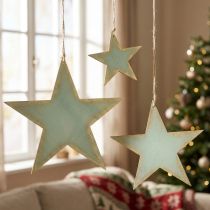 Artikel Holzsterne Set zum Aufhängen 12/20/26cm Mint Gold Fensterdeko