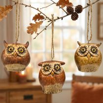 Artikel Eulenanhänger aus Keramik mit Jutekordel – Brauntöne – 5,6 cm – 3er-Set – Herbst- und Weihnachtsdeko