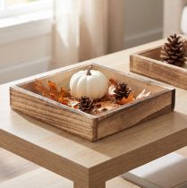 Artikel Quadratische Holztabletts 15x15cm Natur Holzoptik für Dekoration, Set 4 Stück