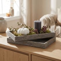Artikel Holztablett rechteckig 30x15x3 cm grau für Wohnraum und Tischdeko 4er-Set