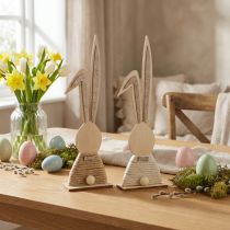 Artikel Holzhasen mit Glitter, Tischdeko Ostern, H 36 cm, 2 Stück, Natur und Creme