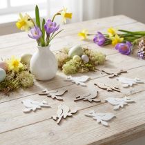 Artikel Streudeko Holzvögel Frühling, 4cm, Natur und Weiß, 72 Stück