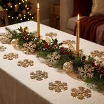 Artikel Goldene Schneeflocken aus Holz Ø4cm, 48 Stück – Weihnachtsdeko