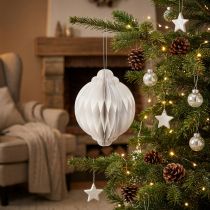 Artikel Weihnachtskugel Papier Weiß Ø15cm Höhe 20cm FSC