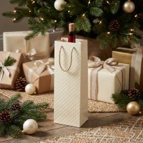 Artikel Geschenktasche Flaschen Papier Creme 12×9×36 cm mit Satinband-Henkeln