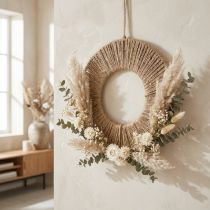 Artikel Deko-Metallring mit Jutekordel Ø 29,5 cm in Natur und Silber für Boho-Dekoration