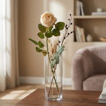 Artikel Künstliche Rose Cremefarben, Seidenblume mit Blattwerk, 74cm, Ø7cm