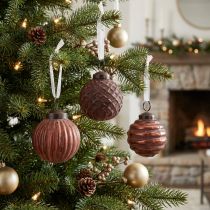 Artikel Christbaumschmuck Glas Ø5cm Rot-Braun Vintage-Stil 9er-Set