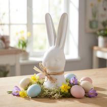 Artikel Keramik-Dekohase Weiß 17cm mit Bastschleife