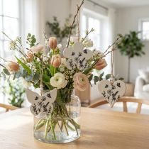Artikel Dekoanhänger aus Holz Herz, Blume, Schmetterling 9cm Weiß Natur 3er-Set