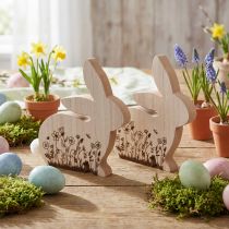 Artikel Holzhase sitzend 24×24cm Natur Weiß mit Blumenmuster 2 Stück