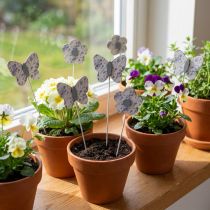 Artikel Blumenstecker Schmetterling und Blume aus Holz, 7 cm, Weiß-Lila, 12 Stück