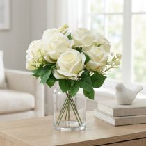 Artikel Künstliche Rosen im Strauß, Weiß, ca. 42 cm, mit 8 Blüten, Seidenstoff und Kunststoff