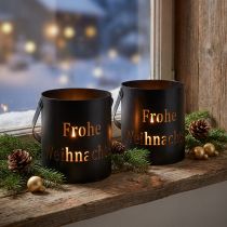Artikel Windlicht mit Henkel aus Metall „Frohe Weihnachten“ Ø10cm, 2 Stück, Anthrazit