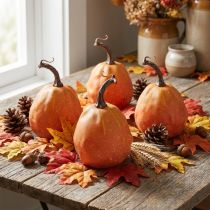 Artikel Dekokürbis aus Kunststoff Ø9cm Orange Gelb 4er-Set für Herbstdekoration