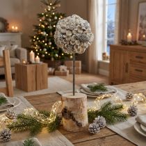 Artikel Holzdeko Baum Winterdeko Birkenholz Eicheln Zapfen Weiß 40cm