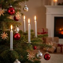 Artikel Baumkerzen aus Wachs Silber 13x105mm 20 Stück für Weihnachtsbaum
