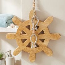 Artikel Steuerrad Holzdeko Natur mit Fischmotiven Silber Ø21,5cm
