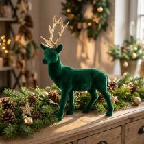 Artikel Hirsch stehend Dekofigur aus Kunststoff 27cm Grün Gold Advent Tischdeko