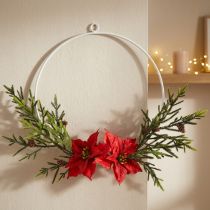 Artikel Deko-Kranz mit künstlichem Weihnachtsstern und Nadelzweigen, Metallring Ø30cm