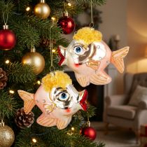 Artikel Christbaumanhänger Fische aus Glas, 9,5 cm, orange-gold, 2er-Set
