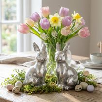 Artikel Dekofiguren Hase sitzend Polyresin 13 cm Silber 2 Stück