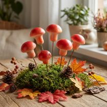 Artikel Deko-Pilze aus Kunststoff mit Draht, 7 cm, Rot, 24 Stück, Herbst- und Weihnachtsdekoration