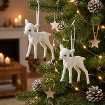 Artikel Weihnachtsdeko Rentiere beflockt Weiß und Schwarz zum Hängen 8x3x9cm 2 Stück