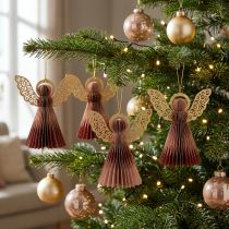 Artikel Papierengel Weihnachtsdekoration Weinrot Rosa H12cm 4er-Set