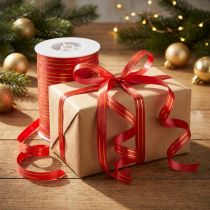 Artikel Geschenkband Polypropylen rot-gold gestreift 250m 10mm für Geschenkverpackungen