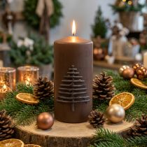 Artikel Weihnachtskerze Dunkelbraun 150 x 70 mm mit Tannenbaum-Motiv, Wachs