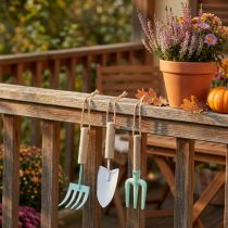 Artikel Miniatur Gartenwerkzeuge zum Hängen aus Holz und Metall, 12,5cm, 3er Set, Blau/Weiß/Grün