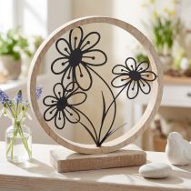 Artikel Holz-Metall Aufsteller mit schwarzen Blumen Ø17,5cm H19,5cm für Frühjahrsdekoration