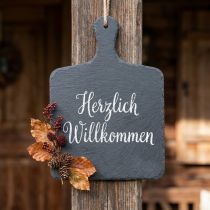 Artikel Schieferplatte Schwarz 26×18cm mit Jutekordel, Naturstein