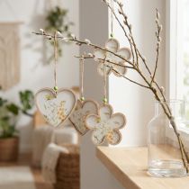 Artikel Deko-Anhänger aus Holz in Herz- und Blumenform mit Blumenmotiv, 12 cm, sortiert, 6 Stück