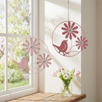 Artikel Dekoring Metall Hängevorrichtung mit Blumen und Vogel Ø30 cm Rosa und Pink 2er-Set