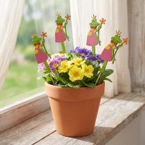 Artikel Blumenstecker Froschkönig aus Holz, 8 cm, 12 Stück, Gelb und Pink