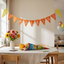 Artikel Deko Girlande Wimpelkette aus Filz Orange Gelb 295 cm Einschulung