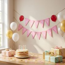 Artikel Dekorations-Girlande Wimpelkette aus Filz Rosa Pink 300cm