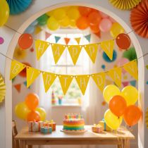 Artikel Deko-Girlande aus Filz "Happy Birthday" Gelb Orange 300cm