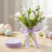 Artikel Spitzenband aus Baumwolle, Dekoband 9 mm x 20 m, Lila mit Blumenmotiv