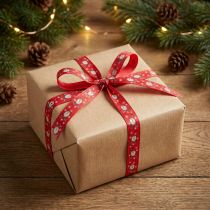 Artikel Baumwoll-Weihnachtsband mit Rentiermotiv 15mm x 18m Rot