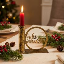 Artikel Stabkerzenhalter Metall Frohe Weihnachten Antik-Gold 13×5×10,5cm